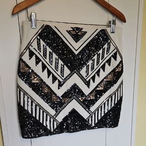 Express Black and White Sequin Pencil Skirt Size M